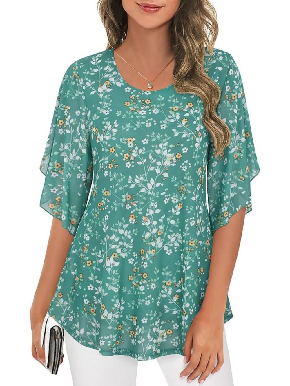 Chic 3/4 Sleeve Blouse | Dressy Casual Mesh Tunic Top for Women